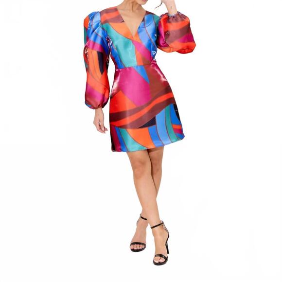 tiered midi dress with pockets Floral Prism Midi Dress Teal/Rust / S